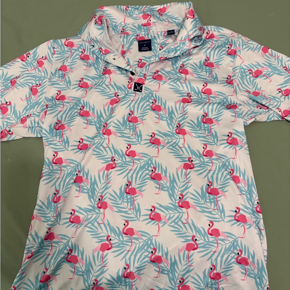 Flamingo and Palm Tree Print Golf Polo